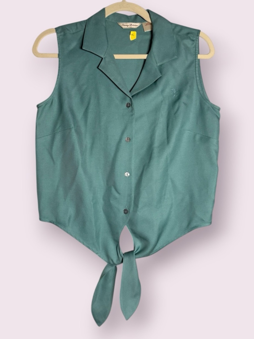 Tommy Bahama Teal Silk Button Up Collared Sleeveless Blouse Size 8